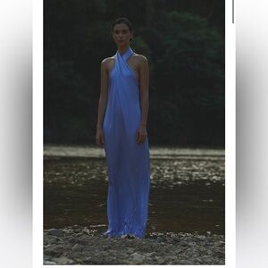 Elegant Blue Halter Maxi Dress